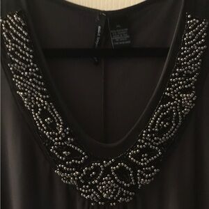 Saint Tropez Black V-Neck  Beaded Top
